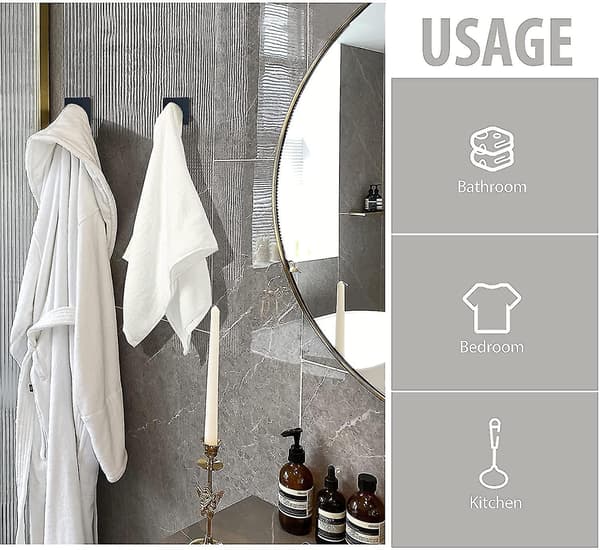 Adhesive Hooks,black Stainless Steel Self Adhesive Towel Hooks,4 Packs