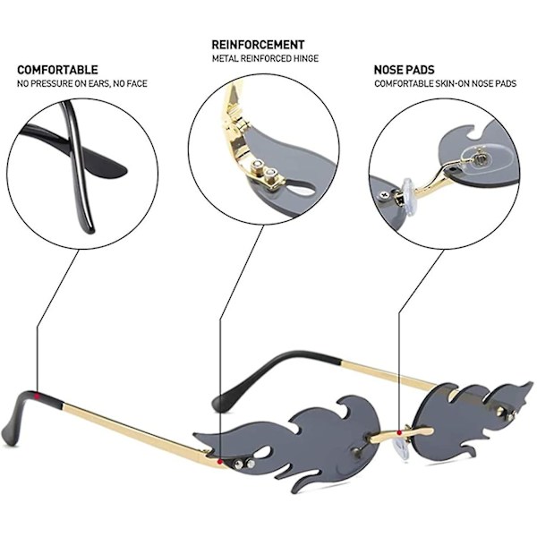 Fire Flame Sunglasses Rimless Wave Glasses Fire Shape Eyewear For Part