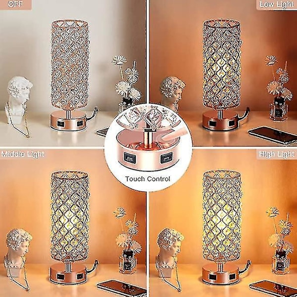 Crystal Lamp Table Lamp With Usb Ports 3 Way Dimmable Light Bedside Lamp Small Touch Light
