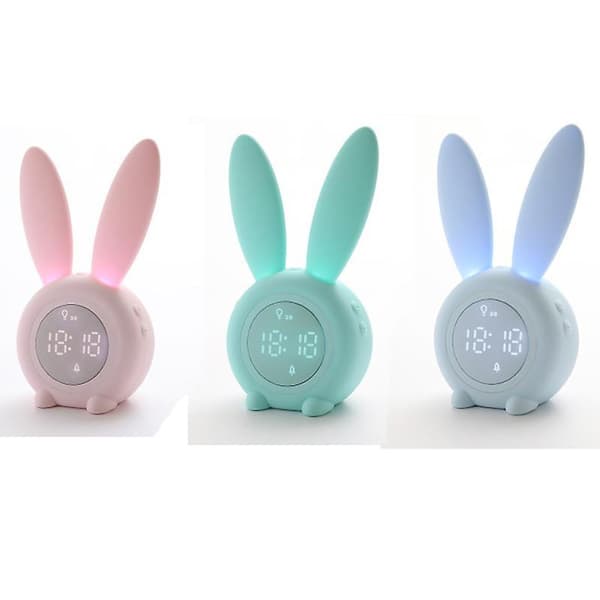 Children's Digital Alarm Clock, Cute Rabbit, Children's Bedroom Night Light, Multifunctional Alarm Clock Blue