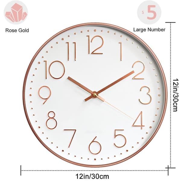 Wall Clock Silent Non Ticking Quality Quartz, Round Easy To Read Style 1