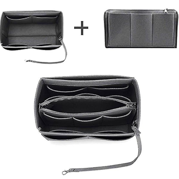Pung Organizer Indsats Filt Taske Med Lynlås Håndtaske Tote Formgiver Multi Lommer Store Opbevaringsposer Gray 3
