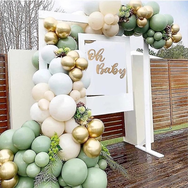 152 Pcs Olive Green Balloon Garland Arch Kit White Gold Confetti Balloons Retro Green Balloon And Gold Metallic Chrome Latex Balloons Set