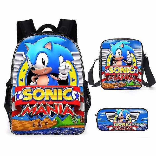 3pcs Set Super Sonic Pencil Case Backpacks Messenger Bags Shoulder Style 2