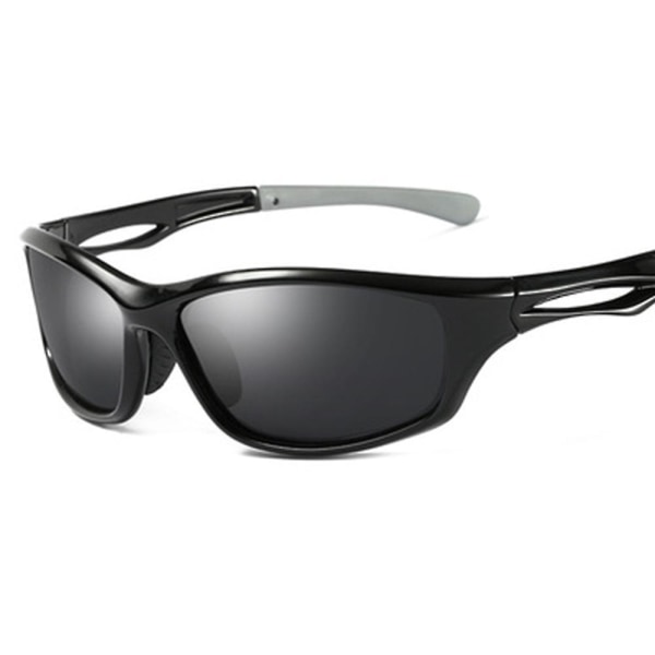 Polariserede sports solbriller kompatible med mænd kvinder cykling løb kørsel fiskeri briller ubrydelig ramme UV-beskyttelse Bright black frame gray piece