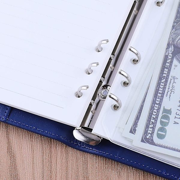 A6 Pu Leather Budget Binder Refillable 6 Ring Notebook Binder For A6 Refill Paper Navy blue