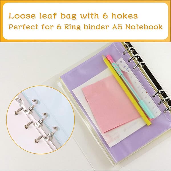 A5 Binder 12 Pcs Pockets,[6-hole Punched][zipper Binder Pocket], Qucyy Waterproof Pvc