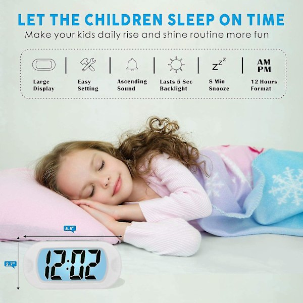 Easy Setting Silicone Protective Cover Digital Silent Lcd Large Screen Desk Bedside Alarm Clock With Snooze Light Function Batteries Powered (white)