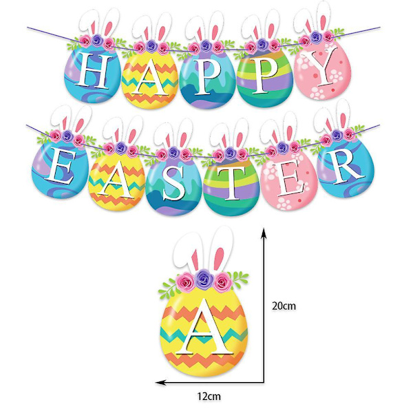 Easter Pull Flag Latex Balloons Set Egg Bunny Print Paper Banner Happy Easter Decoration B