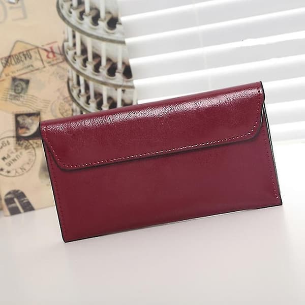Lang læderpung til kvinder, stor kapacitet, multi-kort clutch taske Wine Red