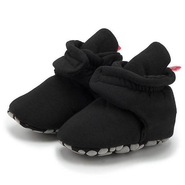 Baby Unisex Baby Booties, Organic Cotton Adjustable Infant Shoes Black 11cm