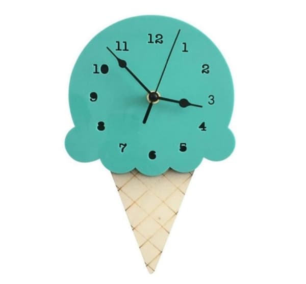 Ice Cream Sharped Wall Hanging Clock Cartoon Silent For Children Bedroom green