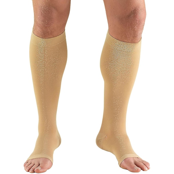 30-40 Mmhg Compression Stockings For Men And Women, Knee High Length, Open Toe, Beige, 2x-large