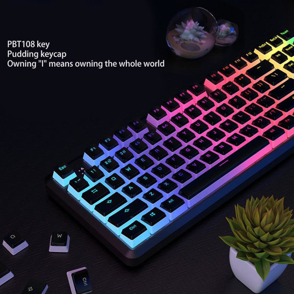 108 Keys/set Pbt Keycaps Pudding Backlight For Mechanical Keyboard Oem Profile Black