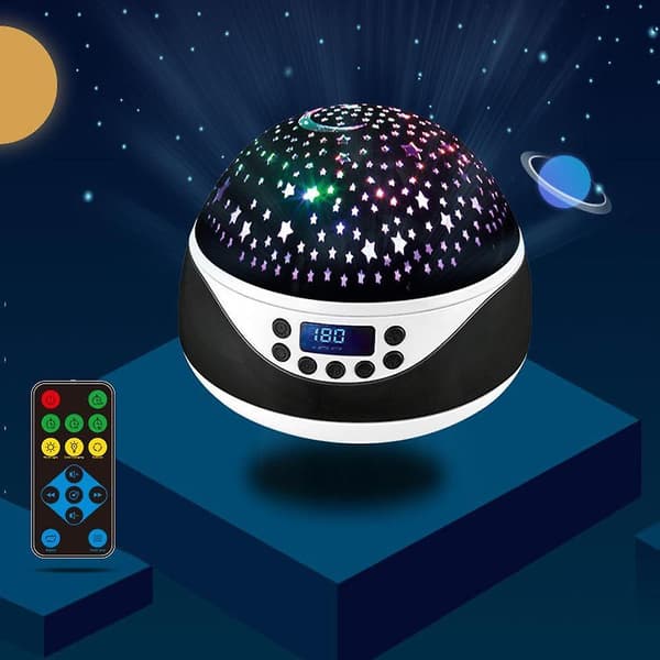 Stjernehimmel Projektor LED Roterende Måne Rom Dekor Nattlys Sengelampe Med Musikk Black
