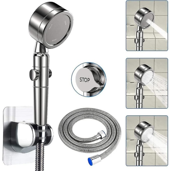 Shower Head Hand Shower Handheld Shower Head With 1.5m Stainless Steel Hose And Bracket, 3 Jet Types