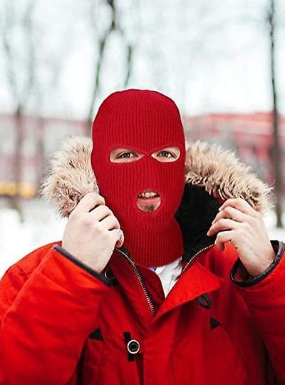 3-hole Knitted Full Face Cover Ski Neck Gaiter, Winter Balaclava red