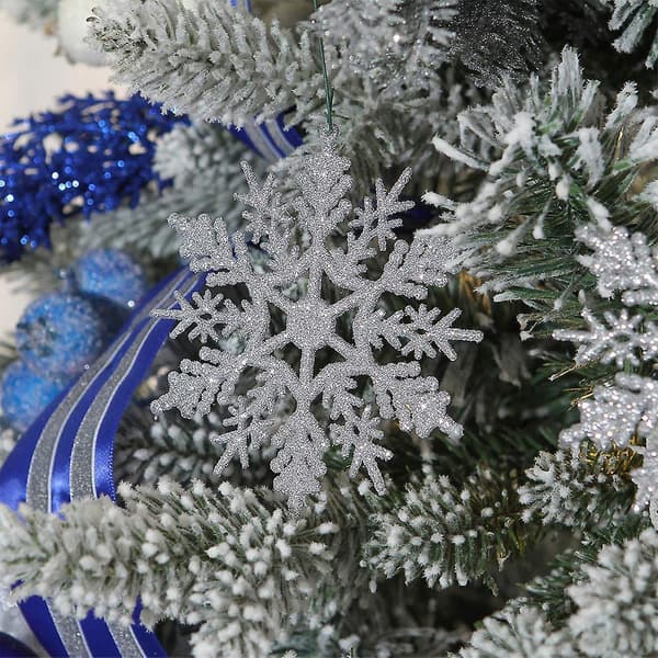 Plastic Christmas Glitter Snowflake Ornaments Decorations, 24pcs silver