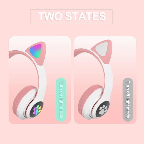 2022 New Wireless Bluetooth Headphones Cat Ear Headset With Led Light pink