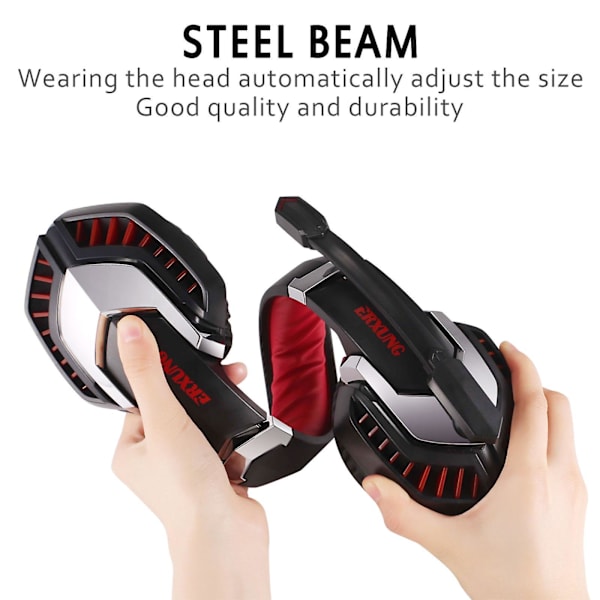 Gaming Headset, Ps5 Pc Gaming Headset med Støjreducerende Mikrofon, 3D Stereo Surround Sound LED Lys, Xbox One Headset til Switch Laptop Tablet, Blå Red