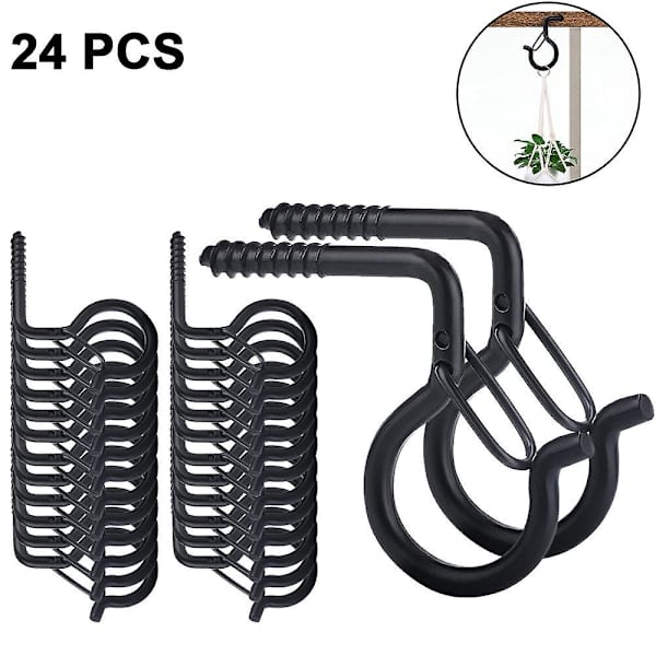 24 Pcs Screw In Hooks Outdoor String Lights Safety Screw Hook Black B