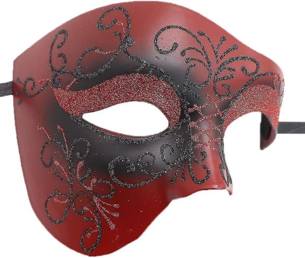 1pc Masquerade Mask Retro Phantom Of The Opera One Eye Half Face Costume, Half Face Phantom Mask (red Pattern)