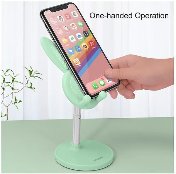 Cute Bunny Phone Holder Desktop Cell Phone Stand Height Angle Adjustable Green