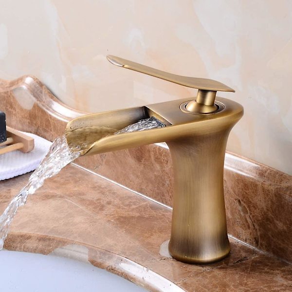 Waterfall Basin Taps Antique Brass/gold Bathroom Taps Mixer Wash Sink ...