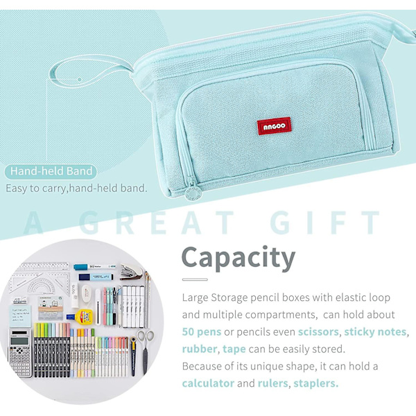 Pencil Case Large Capacity Pencil Pouch Handheld Pen Bag Cosmetic Portable Gift For Office School Teen Girl Boy Men Women Adult (blue) Blue