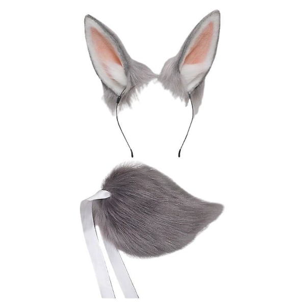 Rabbit Ear Head, Tail Set Plush Halloween Christmas Role Play Accessories grey
