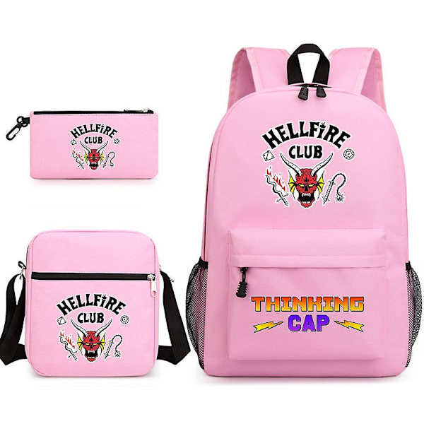 Stranger Things Hellfire Club Backpack Three-piece Set School Bag Pink