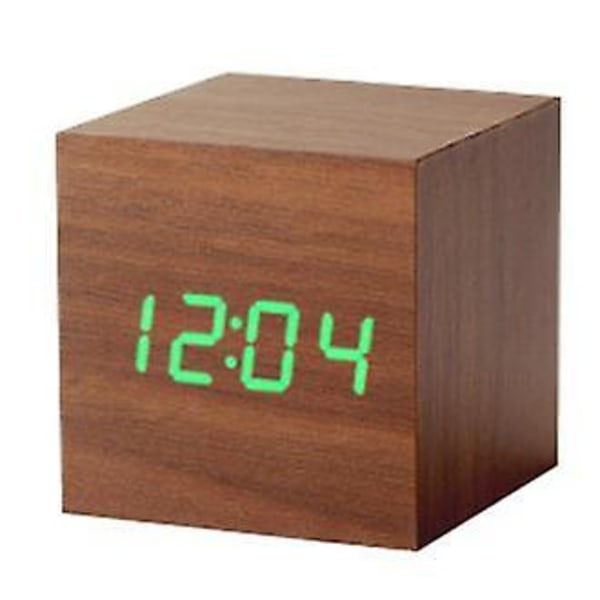 Gingko Cube Led Click Clock Alarm Clock With Sound Activation (time, Date & Temperature) Various Colours A10 Brown green