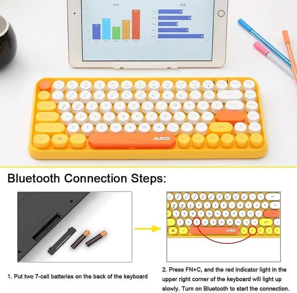 The Wireless Bluetooth Keyboard Is Mini Portable With 84 Keys, The Keyboard Is Compatible With Android, Windows, Pc, Tablet-dark, (308i-yellow)