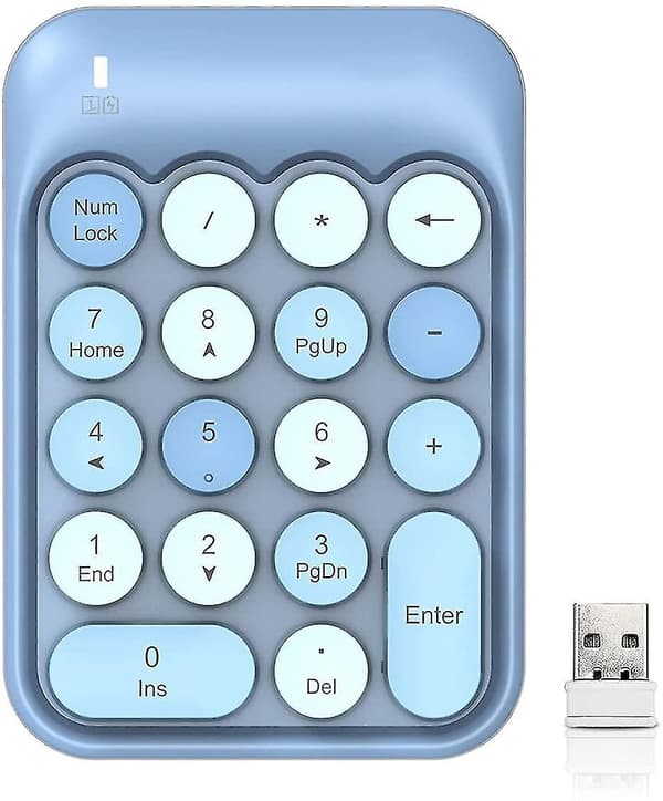 2.4ghz Wireless Numeric Keypad, 18 Keys Retro Typewriter Round Key Silent Portable Number Pad(1pcs,blue)