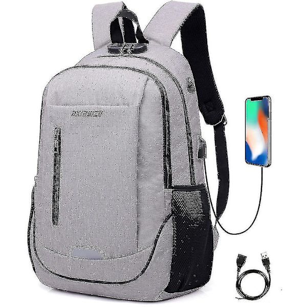 Student School Bag Usb Charging Travel Bag Computer Backpack light grey