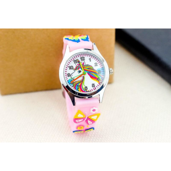 Hot Børneur 3D Tegnefilm Sommerfugl Enhjørning Pony Pige Armbåndsur Quartz Børneure Studentergave Ur Reloj Infantil Pink