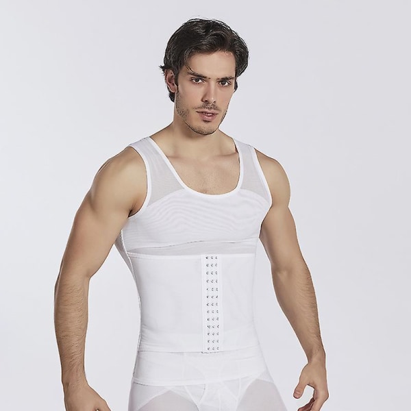 Herre Taljetrimmer Bælte Wrap Træner Hot Sved Skjorte Korset Slankende Kropsformer White XXL