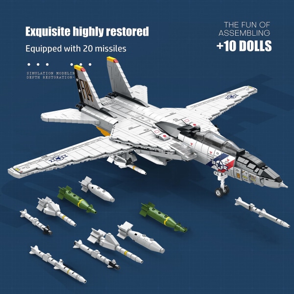 Moc Sotilaslentokone F-14 Tomcat Hävittäjämalli Rakennuspalikat Tee-se-itse Suuri Lentokone Tiilet Koulutus Lasten Lelut Syntymäpäivälahjat ilman Alkuperäistä Laatikkoa