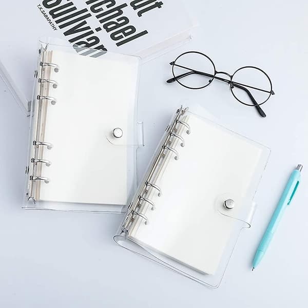 2 Pieces Transparent Soft Pvc 6-ring Binder Cover Snap Button Closure Loose Leaf