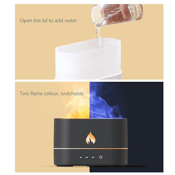 Aroma Diffuser Luftfugter med Flammeeffekt, Duftolie Diffuser, 250 ml Cool Mist Luftfugter til Soveværelse White