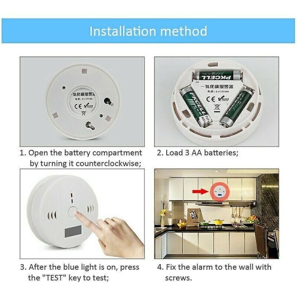 2 stk. LCD-kulilte CO Detektor Forgiftningsgas Sensor Monitor Advarselsalarm