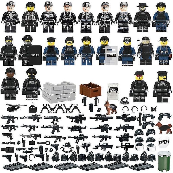 22 Pieces Of Military Police Building Blocks Minifigure Diy Small Particles Assembled Doll Ornaments Boys Educational Toys