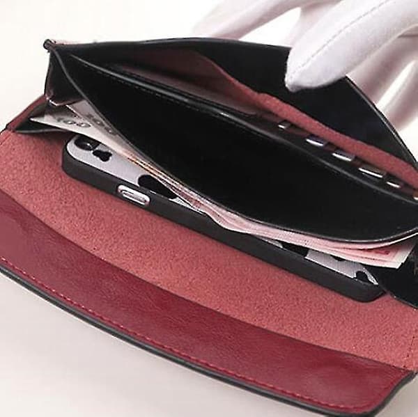 Women Long Leather Wallet Large Capacity Wallet Multi-card Clutch Bag Rose Red