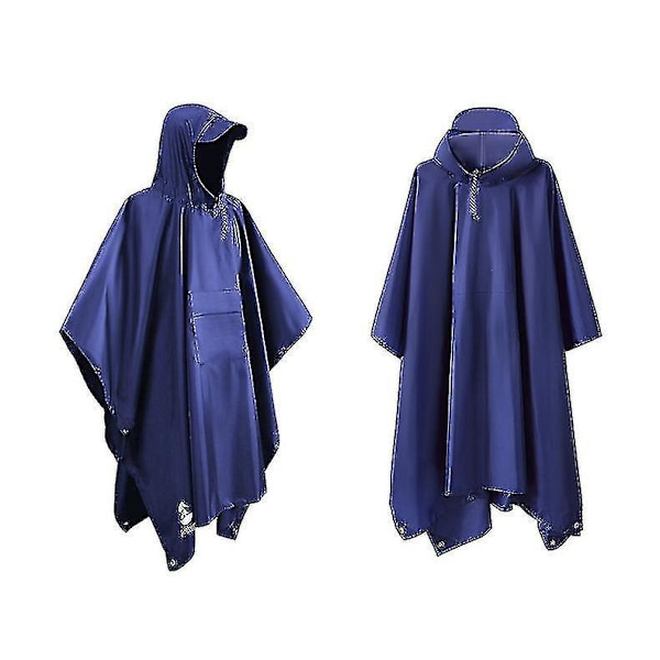 Regnponcho med hette, vanntett regnfrakk blue