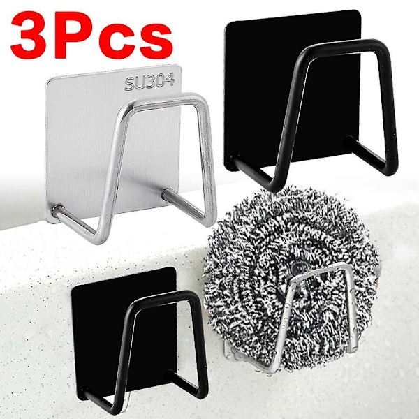 3pcs Kitchen Sponges Holder Self Adhesive Sink Sponges Drain Drying Rack silver