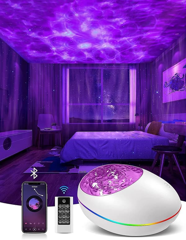 Galaxy Projector, Skylight Ocean Wave Galaxy Light For Adults Kids Bedroom, Star Projector Night Light With White Noise, Timer, Bluetooth Speaker, Coo White