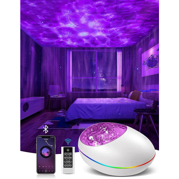 Galaxy-projektori, Skylight-meren aaltoileva galaksivalo aikuisille ja lapsille makuuhuoneeseen, tähtiprojektori-yövalo valkoisella kohinalla, ajastimella, Bluetooth-kaiuttimella, Coo White