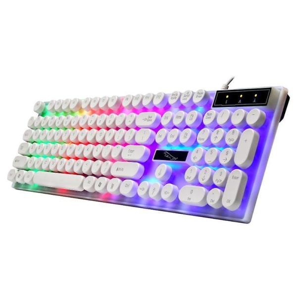 Lysende tastatur med runde tastehetter for PC/laptop, bakgrunnsbelyst tastatur for dataspillere White