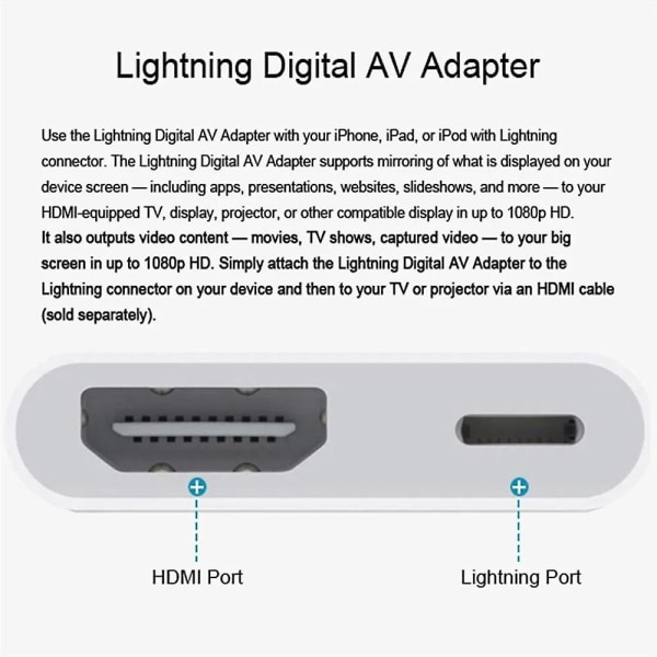 Lightning To Hdmi 1080p Full Hd Sync Screen Digital Tv Av Adapter Compatible With Apple Iphone Ipad