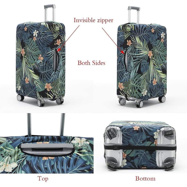 Luggage Cover Washable Suitcase Protector Anti-scratch Suitcase Cover Fits 18-32 Inch Luggage (leaves-green, S) L